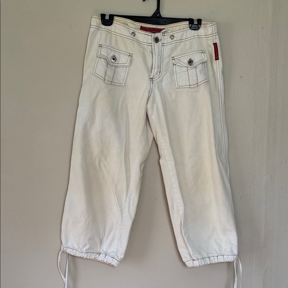 Hot Kiss Pants - Vintage Hot Kiss low rise Cream Cargo Capri Pants with Red Label